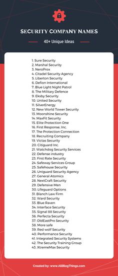 the security company names list is shown in red, black and white with an orange background