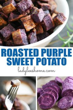 roasted purple sweet potatoes in a white bowl