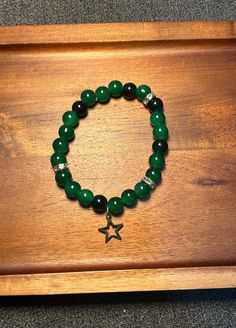 - Charm beaded glass bracelet  - 8mm size beads - Good standard size for wrists Green Beaded Bracelets, Green Bracelet, Winter Park Fl, Green Star, Bracelet Ideas, Star Bracelet, Glass Bracelet, Gift For Girls, Green Bead