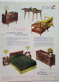 an advertisement for a bedroom furniture set from the 1950's