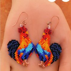 Rooster Beaded Earrings (Handmade) Nwt Colors My Slightly Vary Based On Supply, Made To Order. Beaded Turtle Earrings, Beaded Salmon Pattern, Chicken Earrings, Brick Stitch Pattern Earring, Beautiful Beaded Earring, Beaded Jewelry Earrings, Native Crafts, Seed Bead Crafts, Chore Charts