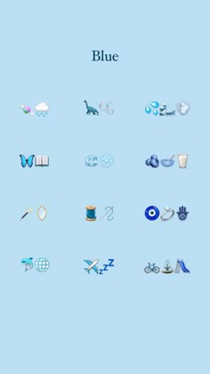 a blue background with different types of items on it and the words blue above them