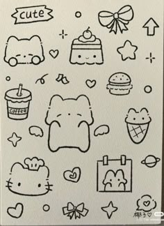 a drawing of hello kitty stickers on a piece of paper with the words cute