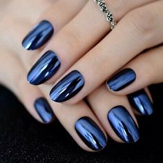 Metallic Dark Blue Chrome Press On Nails medium short Mirror Shiny Goth Fast | eBay Mirror Nail Polish, Lux Nails, Nail Store, Mirror Nails, Nail Art Salon, Nagel Tips, Glamour Nails, Her Nails