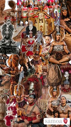 a collage of people dressed up in costumes and headdresses, with the caption sanoma