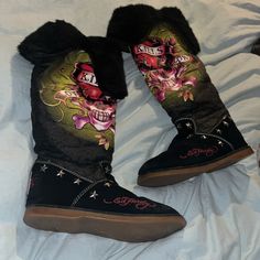 Authentic Ed Hardy Over The Knee Boots Ed Hardy Boots, Goth Shoes, Ed Hardy, Winter Rain, Shoe Box, Over The Knee Boots, Over The Knee, Winter Boots, Knee Boots