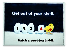 an image of a chicken next to eggs with the words get out of your shell