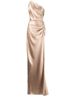 Michelle Mason Asym silk gown $1,013 Champagne Long Dresses, Cream Evening Dress, Champagne Gowns Elegant, Soft Classic Formal Dress, Formal Wedding Guest Dress Long, Silk Gown Evening Dresses, Gatsby Bridesmaid Dresses, Gold Wedding Dress Champagne, Gold Gowns Elegant Classy