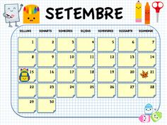 a calendar with school supplies on it and the words'setembre'written in spanish