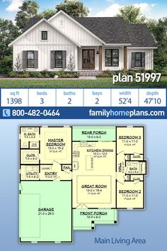 two story house plan with 3 bedroom and 2 bathrooms on the first floor is shown