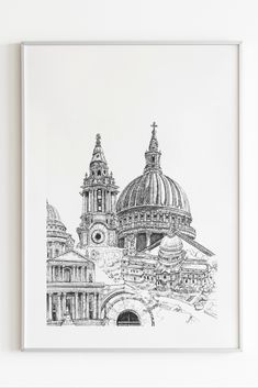 a black and white drawing of the dome of st paul's cathedral