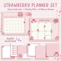 the strawberry planner set is shown in pink