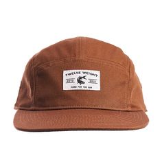 A special collection item from our friends at Twelve Weight. This is a classic 5-panel "camp style" hat made with 100% cotton twill. Slightly increased bill length for improved coverage. Additional twill front panel backer adds some structure and maintains a clean interior. Ships as a standard flat brim can also be molded to curve based on preference. - 100% cotton twill - Optic Black fabric under the visor eliminates glare - Wicking headband controls moisture - Adjustable clip & stretch loop de 5-panel Trucker Hat With Logo Patch For Camping, Adjustable 5-panel Canvas Snapback Hat, Adjustable 5-panel Canvas Trucker Hat, Adjustable 5-panel Canvas Hat, Adjustable Canvas 5-panel Snapback Hat, Adjustable Canvas 5-panel Trucker Hat, Adjustable Canvas 5-panel Hat, Brown Cotton Baseball Cap For Outdoor Activities, Cotton 5-panel Trucker Hat For Outdoor