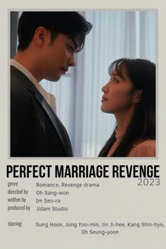 the poster for perfect marriage revenge shows a man and woman looking at each other