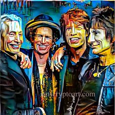 the rolling stones painting on canvas by artmagert com, featuring three men with their arms around each other