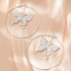 Silver Butterfly Hoop Earrings New In Package Butterfly Hoop Earrings, Butterfly Embellishment, Hoop Dangle Earrings, Butterfly Decor, Largest Butterfly, Sparkly Earrings, Butterfly Decorations, Silver Butterfly, Circle Earrings