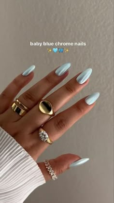 Baby Blue Chrome Nails, Baby Blue Chrome, Blue Chrome Nails, Nagellack Trends, Baby Blue Nails, Blue Chrome, Chrome Nails Designs, Summery Nails, Chic Nails