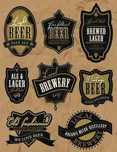 vintage beer labels and emblems set on old paper stock photo, royalty - free image