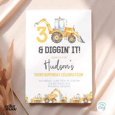 a birthday card with a tractor on it