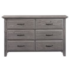 a gray dresser with six drawers