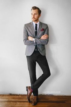 Grey Blazer Black Pants, Grey Jacket Black Pants, Black Pants Brown Shoes, Brown Shoes Outfit, Charcoal Blazer, Grey Sport Coat, Formal Pant, Brown Shoes Men, Blazer Outfits Men