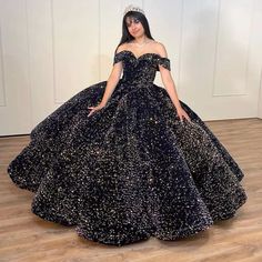 #ad Black Sparkle Quinceanera Dresses, Black Sweet 15 Dresses, Black Glitter Quince Dress, Quncie Dresses Black, Black And Silver Quince Dress, Xv Dresses Black, Midnight Quinceanera Dresses, Black Sparkly Quince Dress, Black 15 Dress