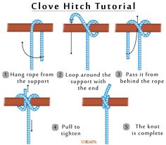 the instructions for how to tie a rope around a wooden beam with two different ropes