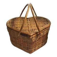 a large wicker basket with two handles