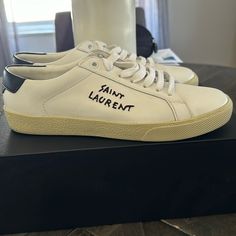 Ysl Sneakers White/Black. Excellent Condition. Ysl 61049aabee Ysl Sneakers, Yves Saint Laurent Shoes, Ysl Shoes, Saint Laurent Shoes, Sneakers White, Yves Saint Laurent, White Black, Athletic Shoes, Saint Laurent