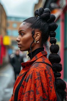 Bubble Braids Black Women, 2 Ponytail Hairstyles For Black Women, Quick Black Hairstyles, Bubble Hairstyle, Runway Hairstyles, Ponytail Hairstyles For Black Women, Black Ponytail, Braid Ponytail, Long Hair Ponytail