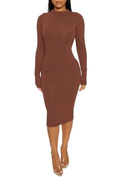 Nude Bodycon Dress, Ribbed Sweater Dress, Naked Wardrobe, Knit Style, Dress The Population, Sleeve Midi Dress, Long Sleeve Midi, Long Sleeve Midi Dress, Look At You