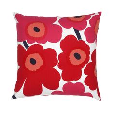 Red Cushion Covers, Magazine Spread, Dwell Magazine, Poppy Pattern, Red Cushions, White Pillow, Pink And Red, Cotton Pillow, Cushions On Sofa