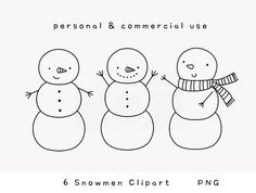 four snowmen with the words personal and commercial use