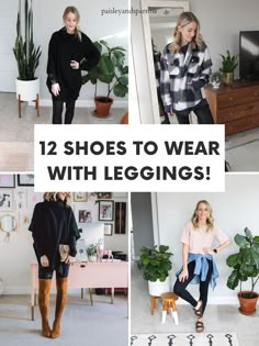 Shoe With Leggings, Legging Work Outfit Fall, Shoes To Wear With Jegging, Dressy Leggings Outfit Summer, Black Leggings Outfit Fall 2022, Shoes With All Black Outfit, Leggings Sandals Outfit, Tennis Shoes And Leggings Outfits, Shoes That Go With Leggings