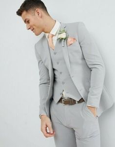 Light Grey Suits Wedding, Light Gray Wedding, Light Grey Suit, Suits Ideas, Groom's Attire, Boy School, Suits Groom, Groom's Suit, Grey Suit Wedding