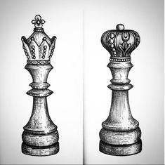 two pieces of chess are shown in black and white