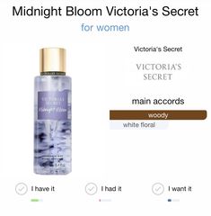 Midnight Bloom Victoria Secret Aesthetic, Vs Midnight Bloom, Midnight Bloom Victoria Secret, Victoria Secret Perfume Body Spray, Secret Notes, Victoria Secret Fragrances