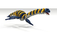 an animal made out of legos is shown in this 3d image, it's yellow and blue