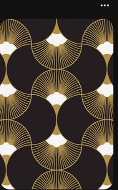 a black and gold wallpaper with an abstract design in the middle, on a dark background