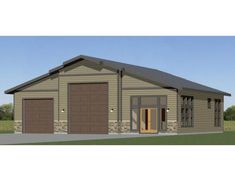 this is an artist's rendering of a two - car garage with the front door open