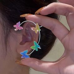 Kpop Shiny Zircon Butterfly Earcuff For Women Without Piercing Earrings 2023 Fashion Ear Clip Earrings Bride Wedding Jewelry - Charlie Dolly Piercing For Women, Butterfly Cuff, Rainbow Butterflies, Wedding Bride Jewelry, Colorful Glitter, Beach Birthday, Ear Clips, Fake Piercing, Bride Earrings