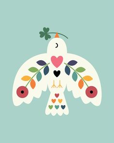 Luck Peace Love - Sending you a little luck, some peace and a lot of love : ) Asian Folk Art, Love And Peace Art, Luck Illustration, Folk Art Animals, Bird Doodle, Peace Illustration, Love And Peace, Peace Art, Heart Illustration