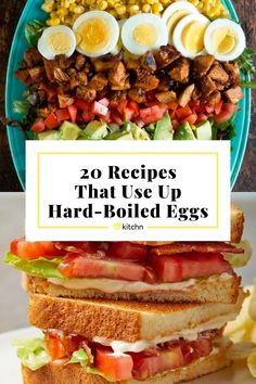 an egg salad with bacon, lettuce and hard boiled eggs on top