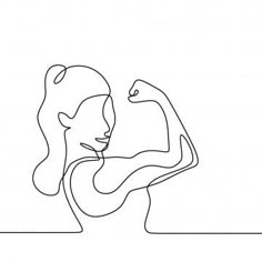 one continuous line drawing of a woman holding her arm up to the side with both hands