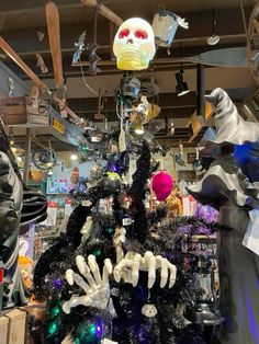 an assortment of halloween decorations in a store