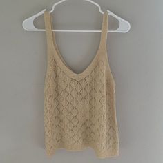 Knitted Crocheted Tank Top Scoop Neck Soft And Silky Like Butter Shell Design - Neutral, Beige, Tan, Sand, Cream, Light Brown Top; Super Soft, Silky, Stretchy, Cozy, Warm, Light Weight; Classy Camisole For Skirts, Shorts, And Jeans; French Girl Fashion Look Beige Pointelle Knit V-neck Crochet Top, Beige V-neck Pointelle Knit Top, Beige Open Knit V-neck Top, Beige V-neck Open Knit Top, Beige Open Knit Crochet Top, Beige Pointelle Knit Beach Top, Beige Pointelle Knit Top For Beach, Sleeveless Open Knit Beige Sweater, Beige Sleeveless Open Knit Sweater