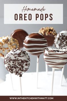 Several homemade Oreo pops standing on a white piece of styrofoam. Chocolate Dipped Oreos On A Stick, Chocolate Covered Oreos On A Stick, Oreo On A Stick, Oreo Cookie Tower, Oreo On A Stick Dipped, Oreo Stick Pops, Fall Dipped Oreos, Covered Oreos How To Make, Chocolate Dipped Treats Ideas