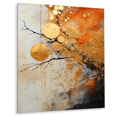 an abstract painting with gold circles on it