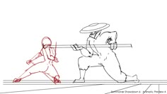 a drawing of a man catching a frisbee next to another person with a helmet on