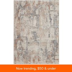 an orange and gray rug with the words $ 50 & under on it in white